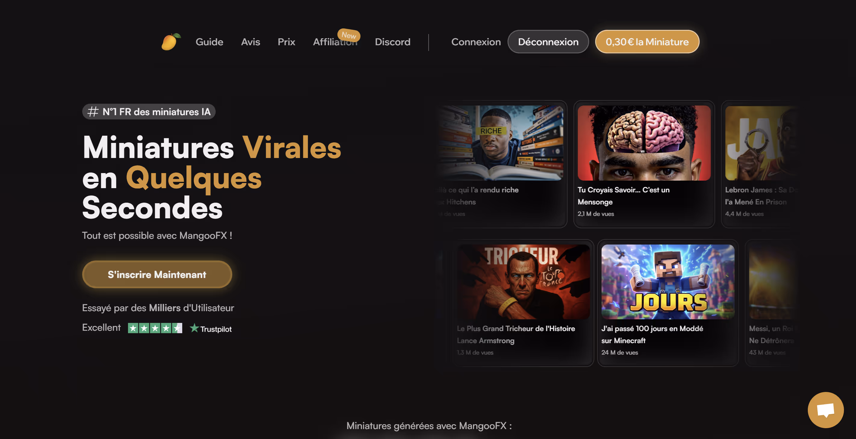 MangooFX interface, specialist AI YouTube thumbnail platform