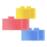 Bloxks logo made of three stacked coloured bricks