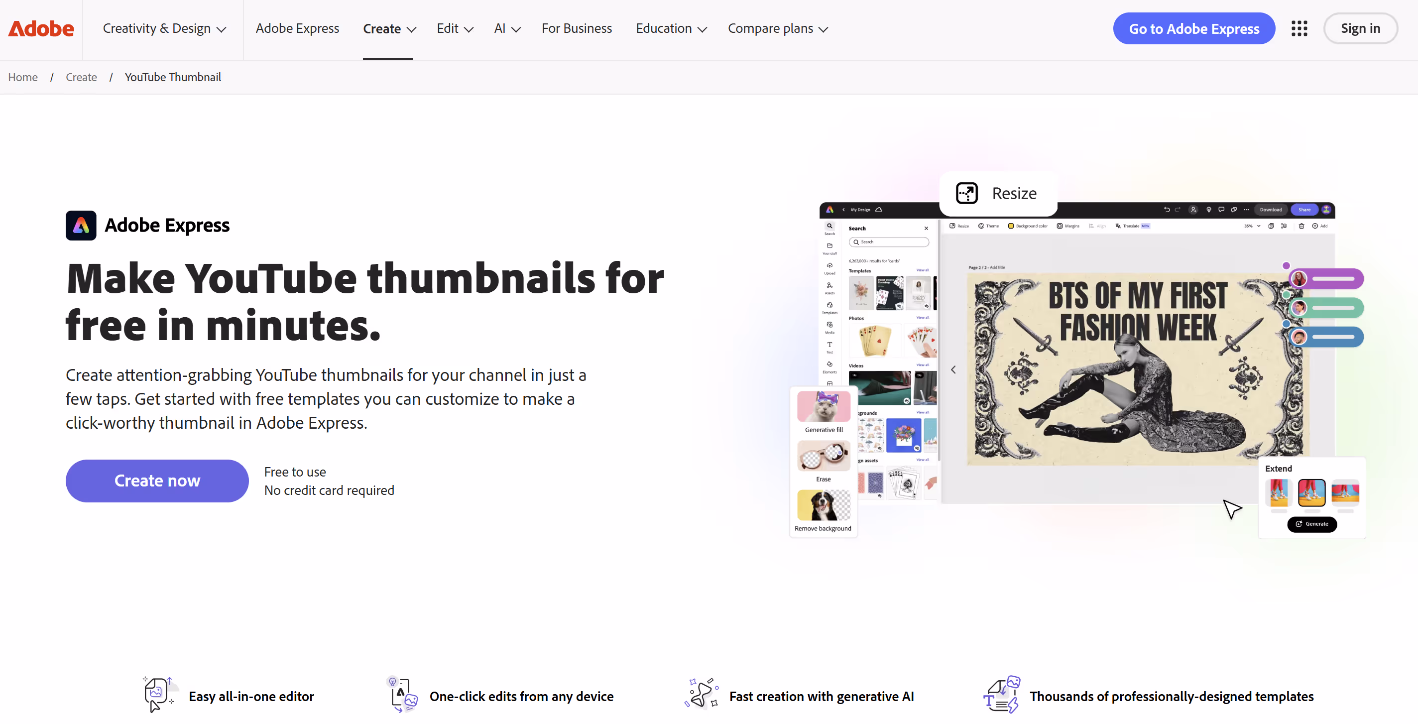 Adobe Express interface